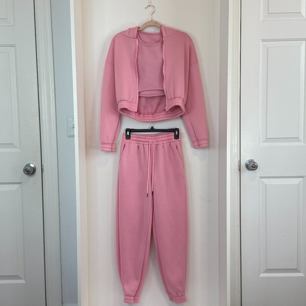 Pink 3-Piece Jogger Tracksuit Set – Size Small
